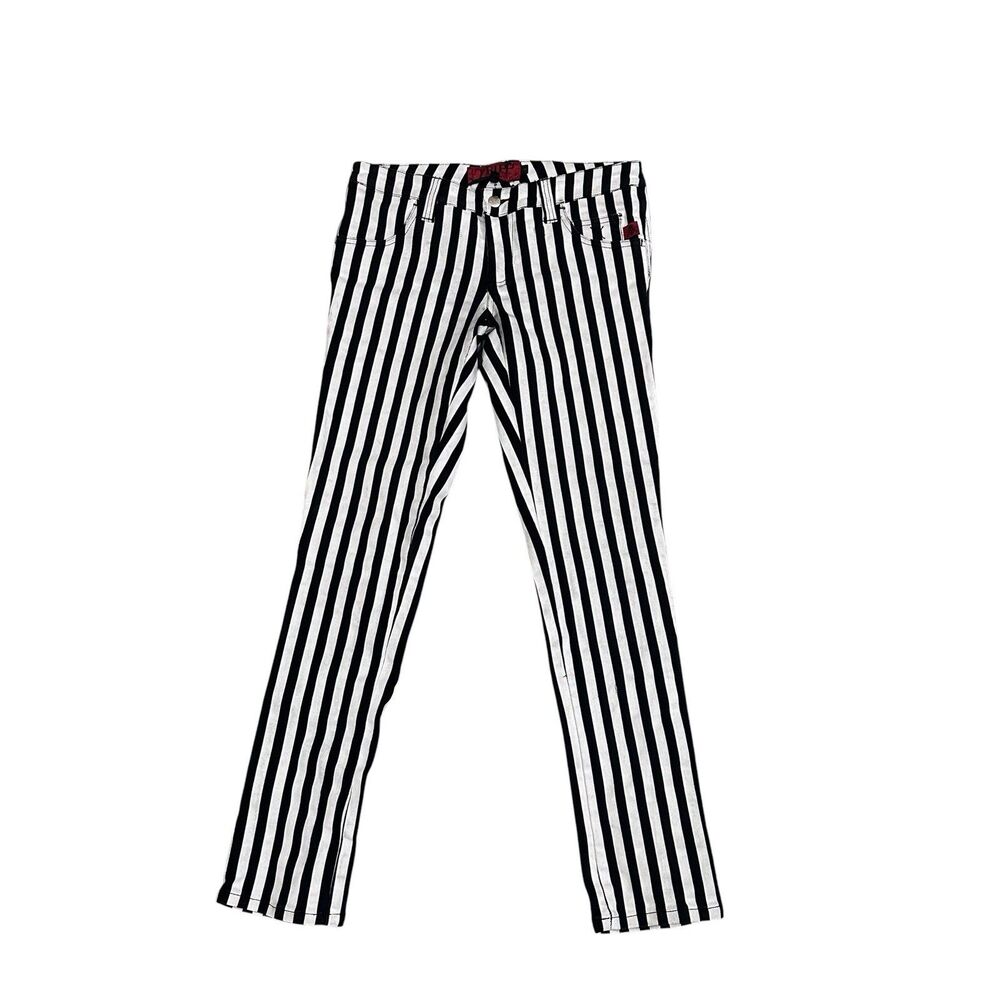 Tripp NYC Black White Vertical Striped Skinny Jeans Womens 9/31 Punk Coated Emo